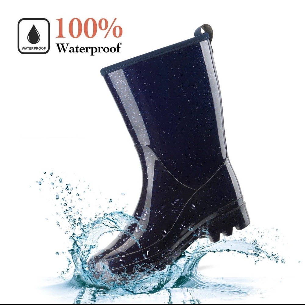 Hisea Glittery Navy Blue Rain Boots